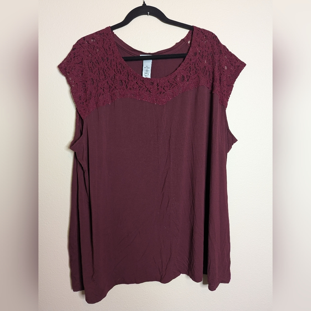 Catherines Burgundy Lace Accent Blouse Size 3X